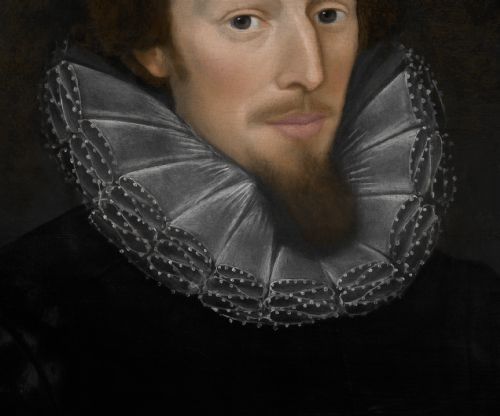 PORTRAIT OF SIR EDWARD EAST 15841657 LATER 1ST BARONET OF RADNAGE IN A BLACK DOUBLET AND LACE RUFF WITH THE ARMS OF THE EAST FAMILY ENGLISH SCHOOL C16051615 OIL ON PANEL PAINTING - ADDITIONAL PHOTO 3