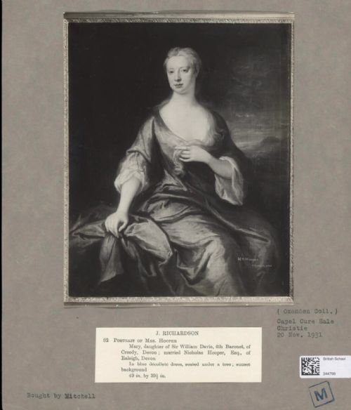 PORTRAIT OF MARY HOOPER NE DAVIE IN BLUE DRESS SEATED IN A PARKLAND C 17151725 JONATHAN RICHARDSON THE ELDER 16671745 OIL ON CANVAS PAINTING - ADDITIONAL PHOTO 2