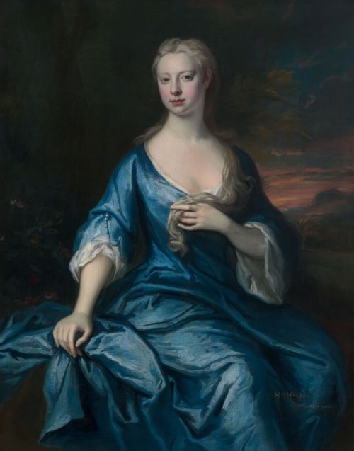 PORTRAIT OF MARY HOOPER NE DAVIE IN BLUE DRESS SEATED IN A PARKLAND C 17151725 JONATHAN RICHARDSON THE ELDER 16671745 OIL ON CANVAS PAINTING - ADDITIONAL PHOTO 4