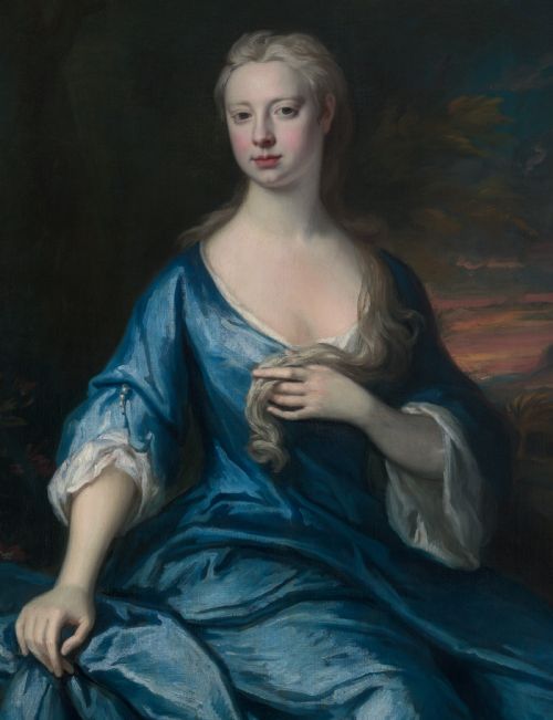 PORTRAIT OF MARY HOOPER NE DAVIE IN BLUE DRESS SEATED IN A PARKLAND C 17151725 JONATHAN RICHARDSON THE ELDER 16671745 OIL ON CANVAS PAINTING - ADDITIONAL PHOTO 5