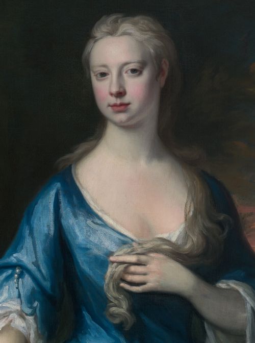 PORTRAIT OF MARY HOOPER NE DAVIE IN BLUE DRESS SEATED IN A PARKLAND C 17151725 JONATHAN RICHARDSON THE ELDER 16671745 OIL ON CANVAS PAINTING - ADDITIONAL PHOTO 9