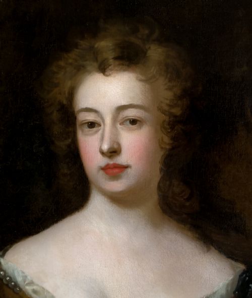 PORTRAIT OF AN ELEGANT LADY WITH HER PET DOG C16901700 STUDIO OF SIR GODFREY KNELLER 16461723 OIL ON CANVAS - ADDITIONAL PHOTO 4