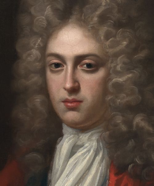 PORTRAIT OF A GENTLEMAN IN A RED COAT AND PERIWIG C17151725 STUDIO OF SIR GODFREY KNELLER 16461723 OIL ON CANVAS PAINTING - ADDITIONAL PHOTO 3