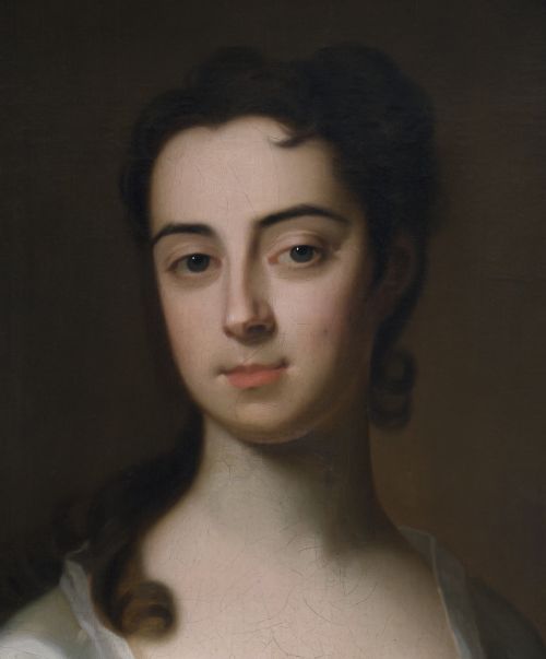 PORTRAIT OF JANE HARRIS LATER MRS BIGG IN A WHITE DRESS AND BLUE MANTLE C1731 BY ENOCH SEEMAN THE YOUNGER C16941745 OIL ON CANVAS PAINTING - ADDITIONAL PHOTO 7