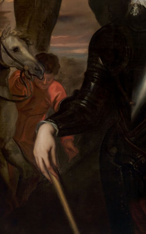 PORTRAIT OF A ROYALIST OFFICER IN ARMOUR WITH A HORSE AND GROOM BEYOND C16501665 FOLLOWER OF SIR ANTHONY VAN DYCK ANGLOFLEMISH SCHOOL 15991641 OIL ON CANVAS PAINTING - ADDITIONAL PHOTO 5
