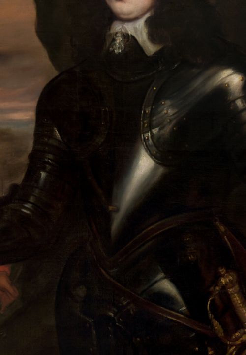 PORTRAIT OF A ROYALIST OFFICER IN ARMOUR WITH A HORSE AND GROOM BEYOND C16501665 FOLLOWER OF SIR ANTHONY VAN DYCK ANGLOFLEMISH SCHOOL 15991641 OIL ON CANVAS PAINTING - ADDITIONAL PHOTO 7