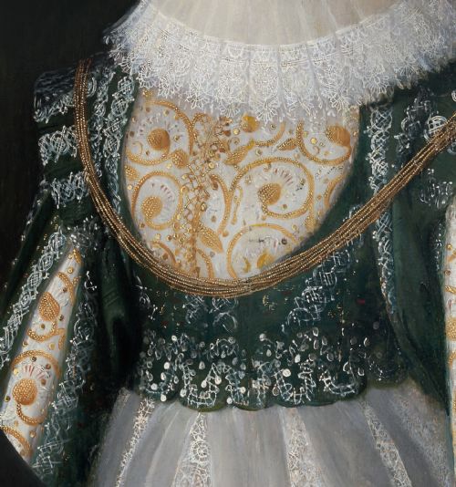 RARE JACOBEAN PORTRAIT OF LADY ELIZABETH WHEELER NE COLE 1623 ATTRIBUTED TO CORNELIUS JOHNSON 15931661 OIL ON PANEL PAINTING - ADDITIONAL PHOTO 2