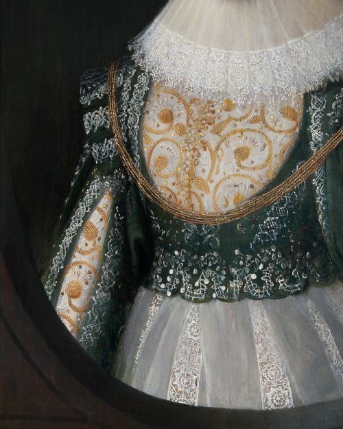 RARE JACOBEAN PORTRAIT OF LADY ELIZABETH WHEELER NE COLE 1623 ATTRIBUTED TO CORNELIUS JOHNSON 15931661 OIL ON PANEL PAINTING - ADDITIONAL PHOTO 4