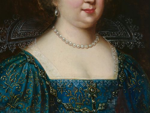 PORTRAIT OF A LADY MARIA THERESE OF SPAIN QUEEN OF FRANCE 17TH CENTURY CIRCLE OF HENRI AND CHARLES BEAUBRUN OIL ON PANEL PAINTING - ADDITIONAL PHOTO 4
