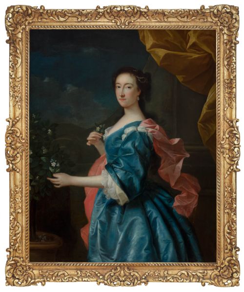 Portrait of a Lady, Agatha Halyburton, Later Countess of Morton (Baptised 1711–1748), with an Orange Tree and Orange Blossom; Attributed to Jeremiah Davison (C.1695–1745)