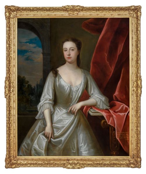 Portrait of Lady Elizabeth Shirley on a Porch by a Marble Table C.1705–10; Circle of Sir Godfrey Kneller (1646–1723), Inscribed