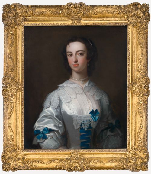Portrait of a Lady in a White Silk Dress with Blue Ribbon Bows C.1745–1755; Attributed to Henry Pickering (Fl. C.1740–1771), Oil on Canvas Painting