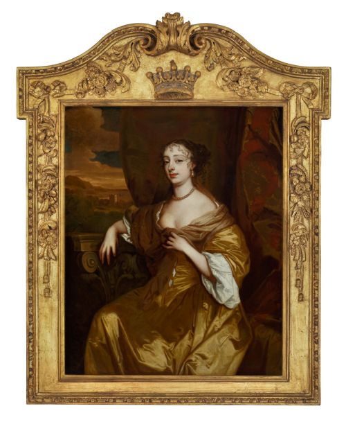 Portrait of Sarah Bodvile, Later Countess of Radnor C.1660; Studio of Sir Peter Lely. Adlington Hall Provenance and Superb Coronet Frame, Oil on Canvas Painting