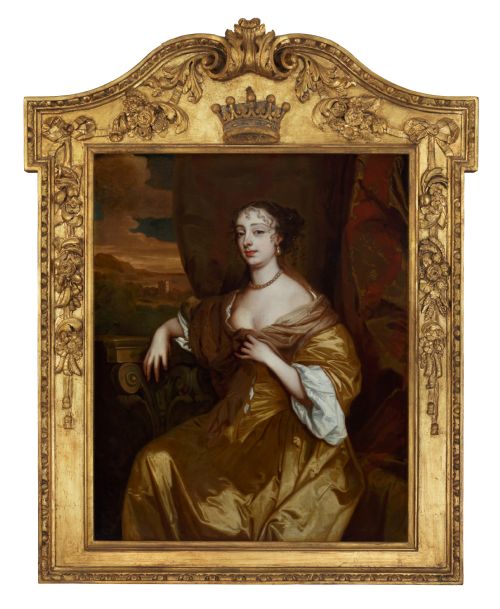 Portrait of Sarah Bodvile, Later Countess of Radnor C.1660; Studio of Sir Peter Lely. Adlington Hall Provenance and Superb Coronet Frame, Oil on Canvas Painting