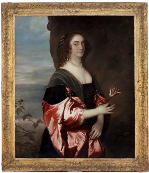 Portrait of a Lady, in a Black Dress with Red Satin Sleeves and Pearls C.1660–1680; English School, Oil on Canvas Painting