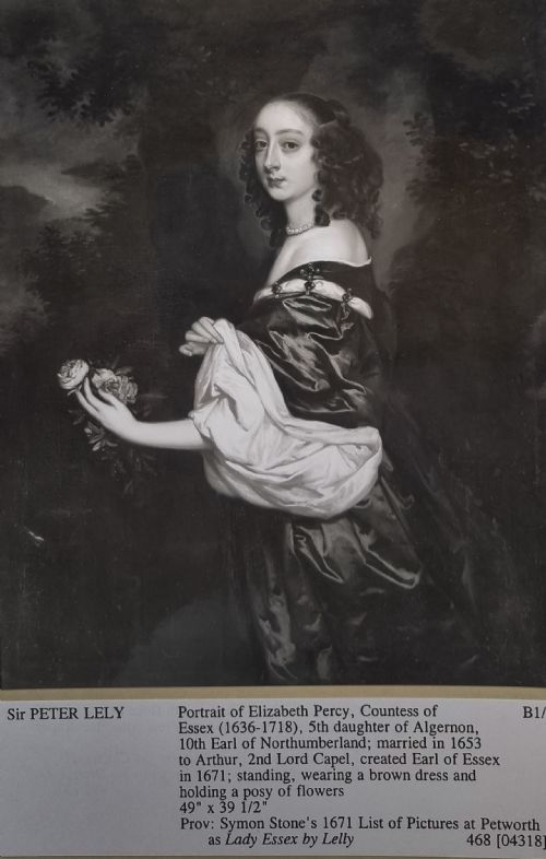 fig 1. A seventeenth-century oil painting depicting a seated noblewoman in a black dress wearing a pearl necklace, presented in an ebonised and gilt frame.