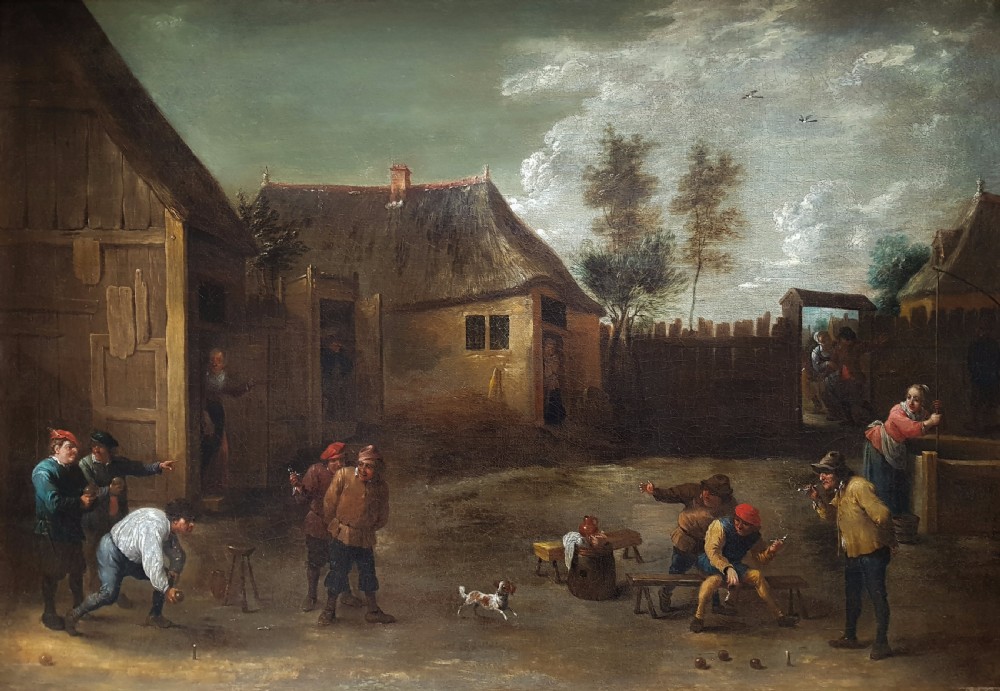 Figures Playing a Game of Bowls, 18th Century; Follower of David Teniers (1610–1690) View II