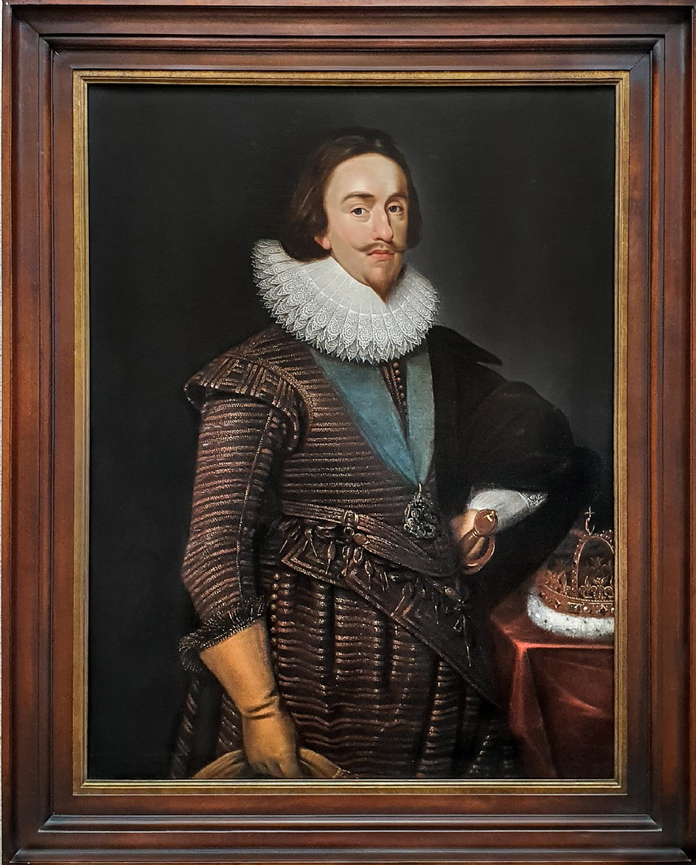 Portrait of King Charles I with the Scottish Royal Crown c.1633; Studio of Daniel Mytens (c.1590-1647/48), Antique oil painting on canvas