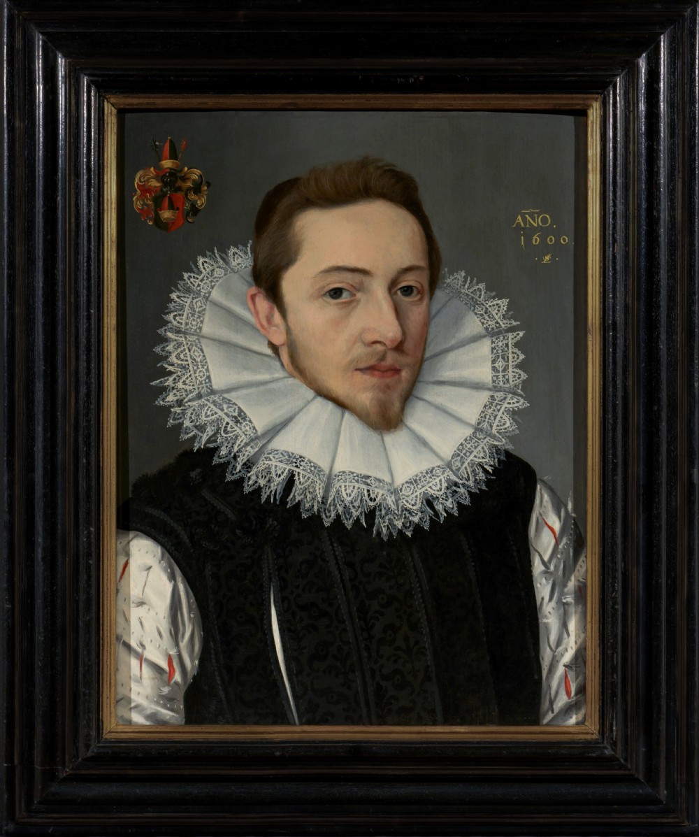 Portrait of Heinrich Mühlegg, the younger (c.1575-1654), Monogrammed and dated 1600; By Lorenz Strauch (1554-c.1630), oil on panel painting