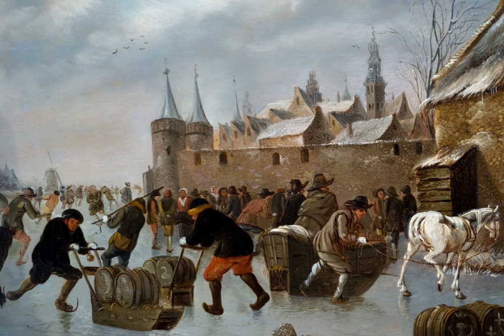 Winter Landscape with Figures on a Frozen Canal Outside Walls of a Dutch Town, Signed and Dated 1660; Thomas Heeremans (1640-1697), Oil on Panel View V
