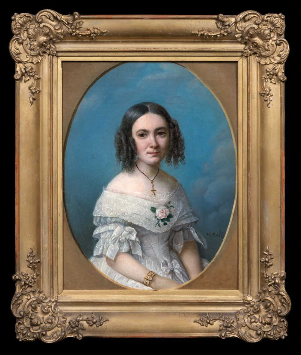 Portrait of a Young Lady in a White Dress 1840’s; Heinrich Beltz (1801-1869), Oil On Canvas Painting, Signed