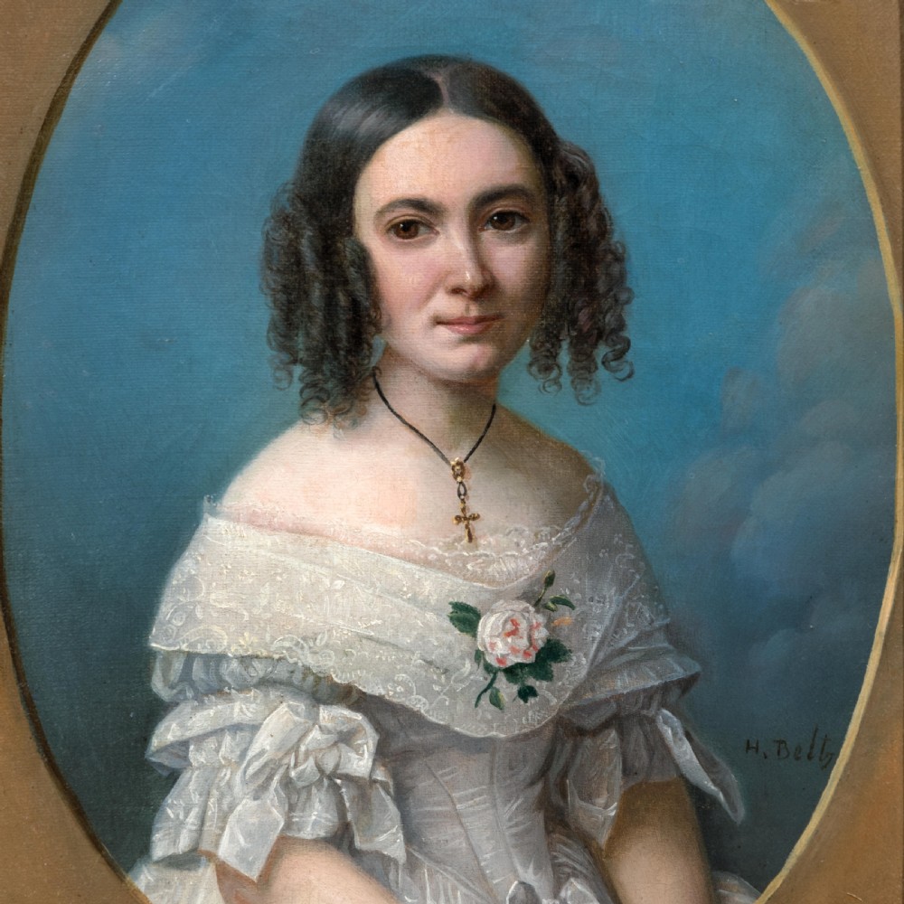 Portrait of a Young Lady in a White Dress 1840’s; Heinrich Beltz (1801-1869), Oil On Canvas Painting, Signed View IV