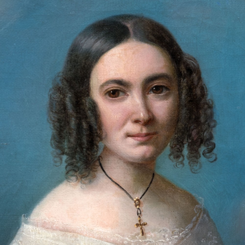 Portrait of a Young Lady in a White Dress 1840’s; Heinrich Beltz (1801-1869), Oil On Canvas Painting, Signed View V