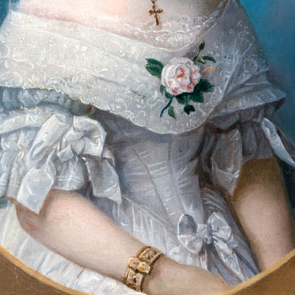 Portrait of a Young Lady in a White Dress 1840’s; Heinrich Beltz (1801-1869), Oil On Canvas Painting, Signed View VI
