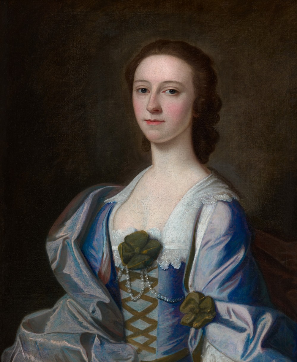 Dated 1752, signed, Portrait of a Lady in a Blue and Pink Silk Dress, Possibly Mrs Rowe; by Henry Pickering (c.1720-1770/71), oil on canvas painting View III