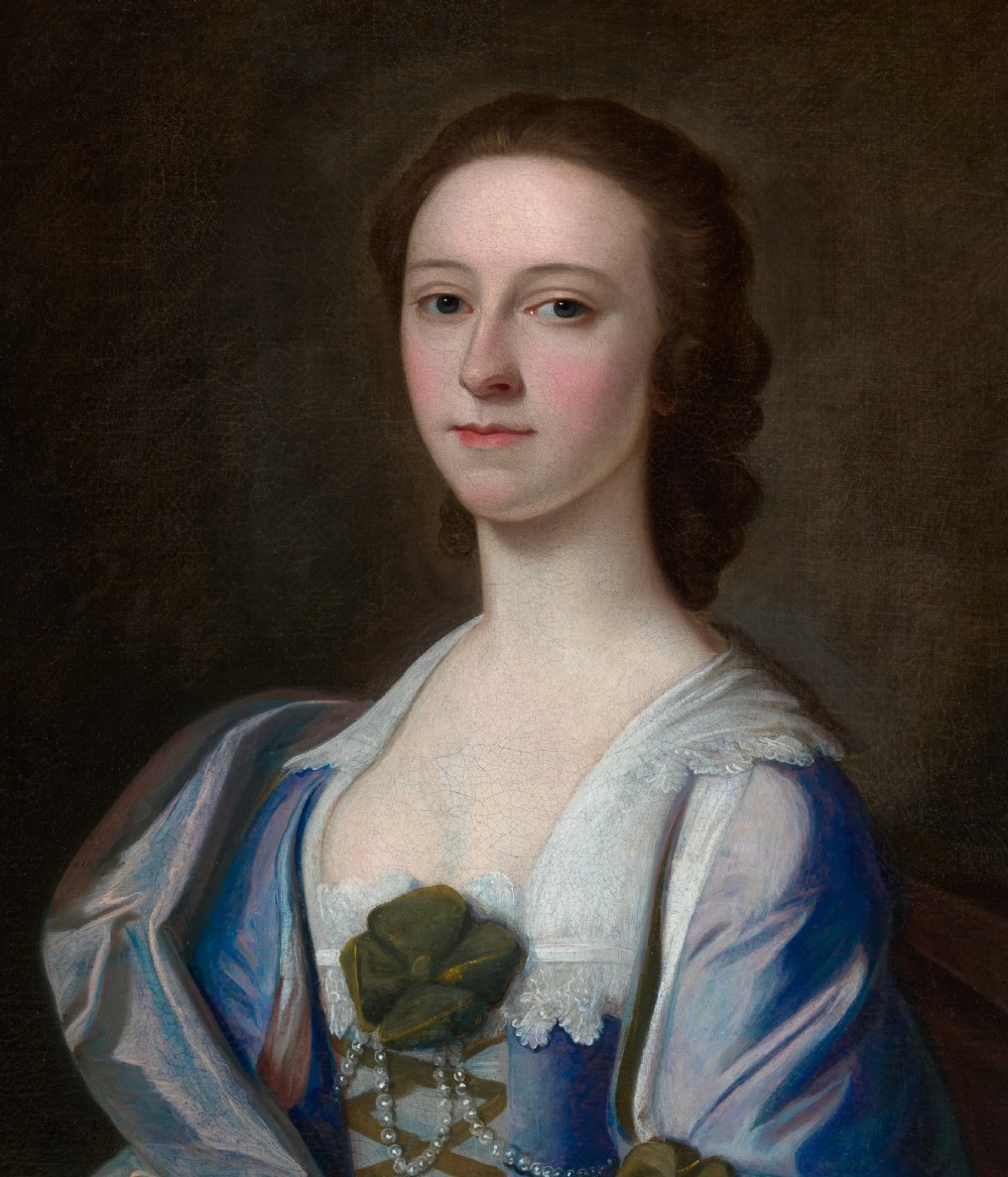 Dated 1752, signed, Portrait of a Lady in a Blue and Pink Silk Dress, Possibly Mrs Rowe; by Henry Pickering (c.1720-1770/71), oil on canvas painting View IV