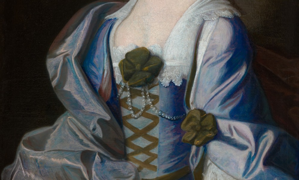 Dated 1752, signed, Portrait of a Lady in a Blue and Pink Silk Dress, Possibly Mrs Rowe; by Henry Pickering (c.1720-1770/71), oil on canvas painting View VII