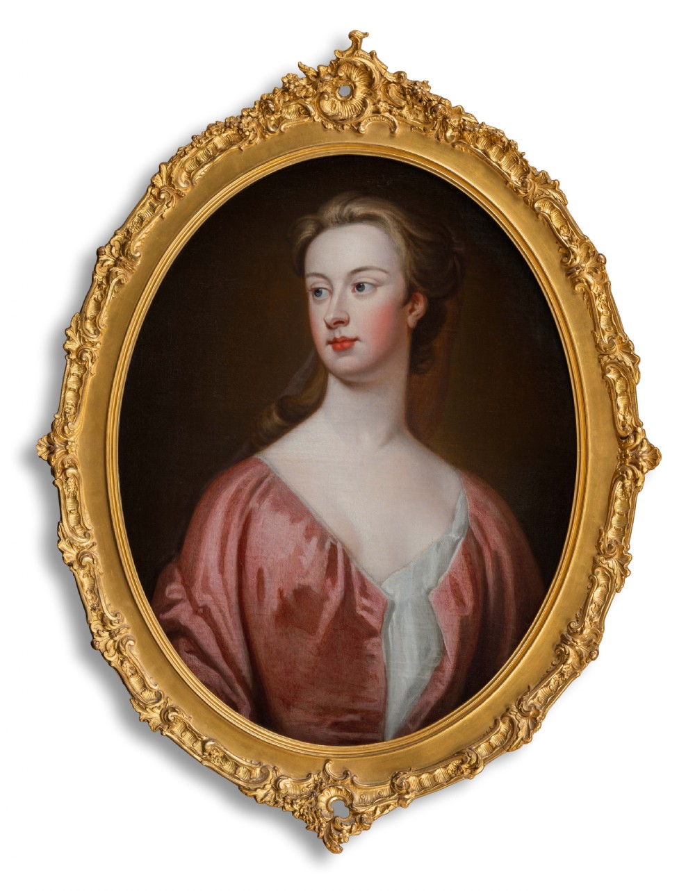 c.1720 Portrait of a Lady in a Red Silk Dress; Circle of Jonathan Richardson (1667-1745), Antique oil on canvas painting