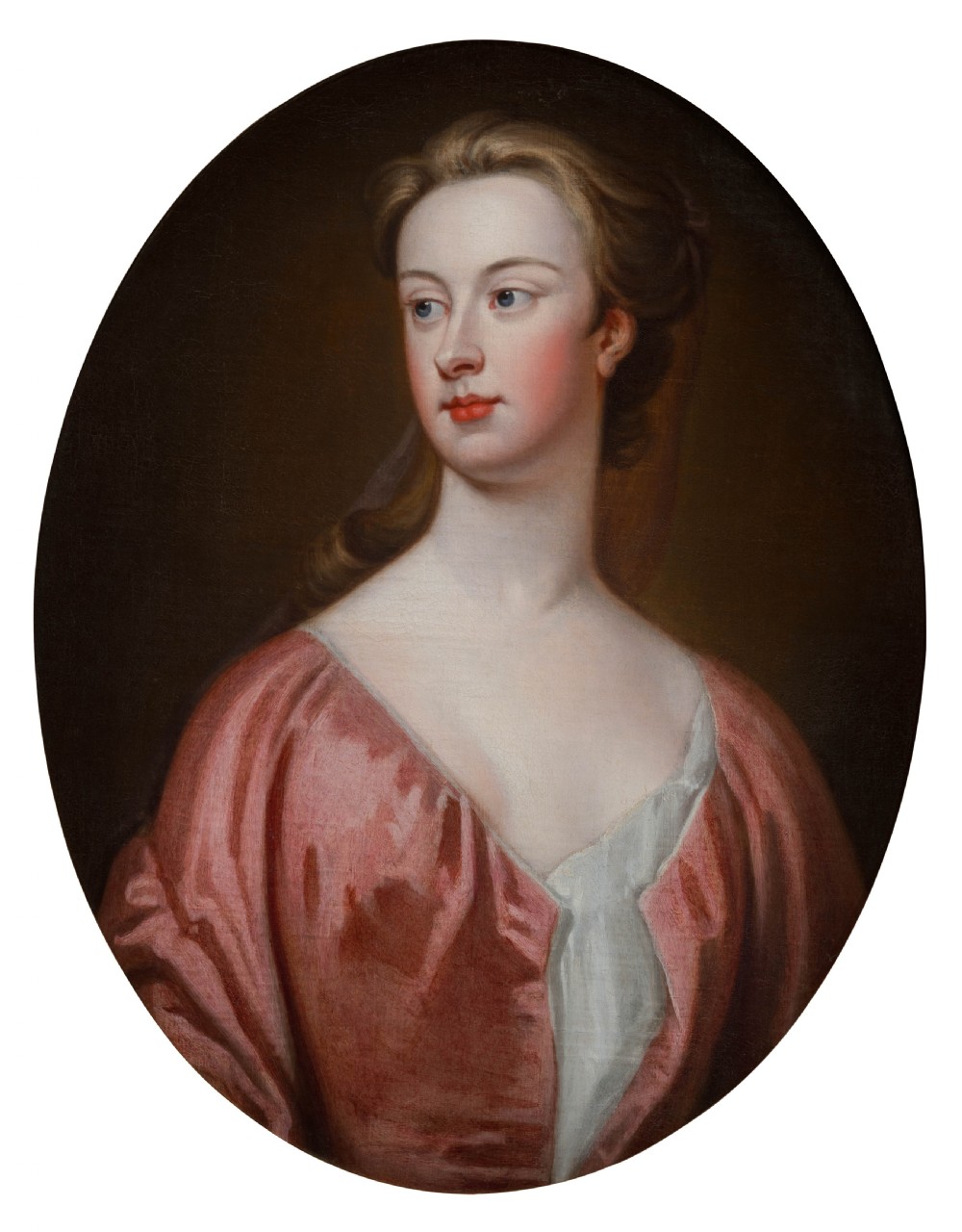 c.1720 Portrait of a Lady in a Red Silk Dress; Circle of Jonathan Richardson (1667-1745), Antique oil on canvas painting View II