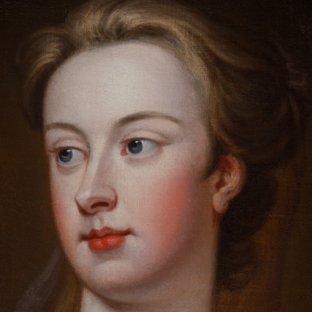 c.1720 Portrait of a Lady in a Red Silk Dress; Circle of Jonathan Richardson (1667-1745), Antique oil on canvas painting View IV