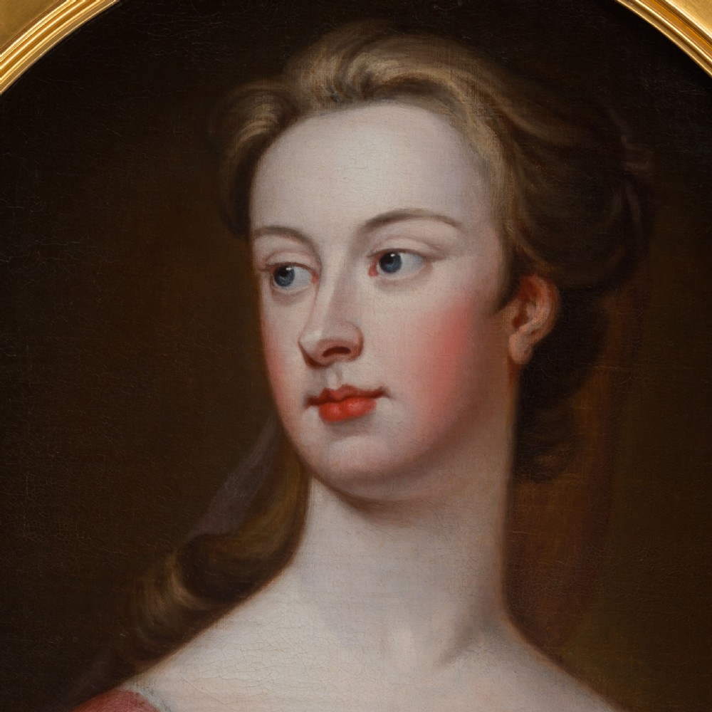 c.1720 Portrait of a Lady in a Red Silk Dress; Circle of Jonathan Richardson (1667-1745), Antique oil on canvas painting View VII