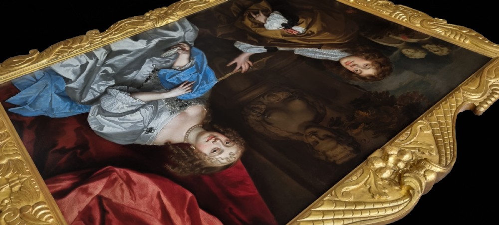 c.1662 Portrait of Sir John Rivers 3rd Baronet of Chafford, and his Wife, Lady Anne Rivers, Beside a Fountain; Sir Peter Lely (1618-1680) and Studio, Oil on Canvas Painting View III