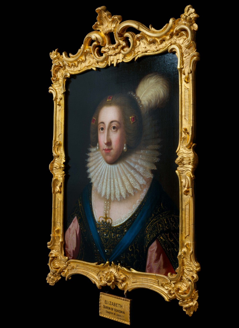 Portrait of Elizabeth, Queen of Bohemia & Electress Palatine, Oil on canvas painting, Fine Gilded Frame; Manner of Paul van Somer (c.1576-1621)
English School View III