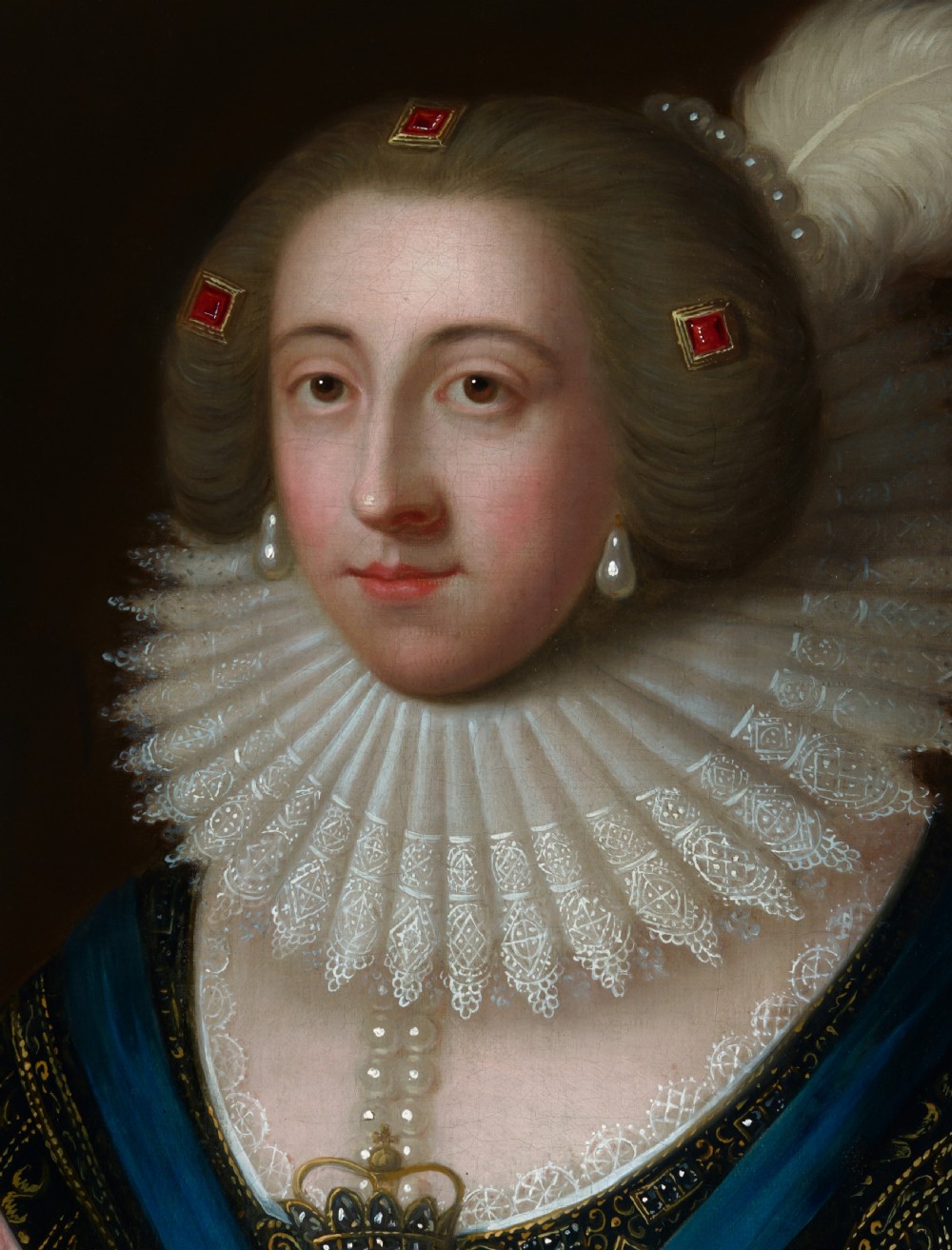 Portrait of Elizabeth, Queen of Bohemia & Electress Palatine, Oil on canvas painting, Fine Gilded Frame; Manner of Paul van Somer (c.1576-1621)
English School View VII