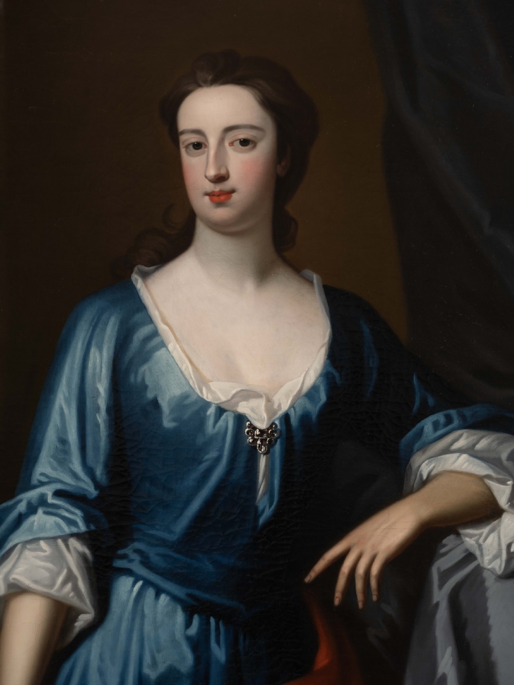c.1705 Portrait of Anne, Lady Tipping Cheke in a Blue Silk Dress Standing on a Porch; Circle of Sir Godfrey Kneller (1646-1723), Oil on canvas View VII