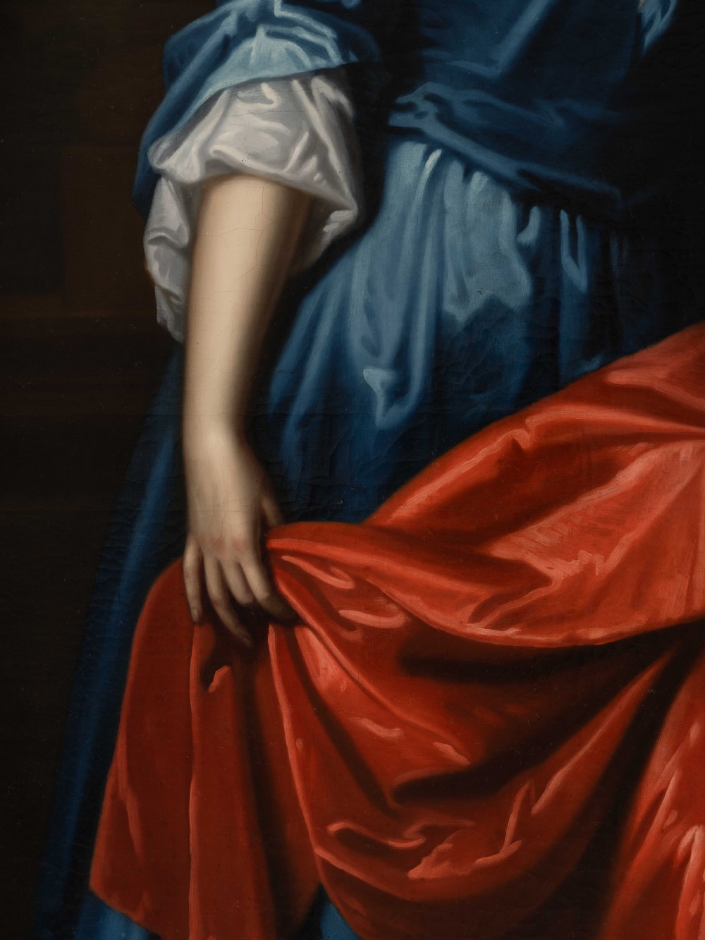 c.1705 Portrait of Anne, Lady Tipping Cheke in a Blue Silk Dress Standing on a Porch; Circle of Sir Godfrey Kneller (1646-1723), Oil on canvas View VIII