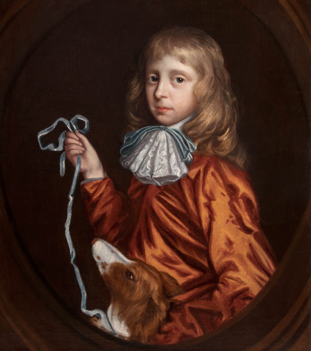 c.1680 Portrait of a Boy Gentleman and Pet Dog; Circle of Mary Beale (c.1633-c.1699), Antique oil on canvas painting View III
