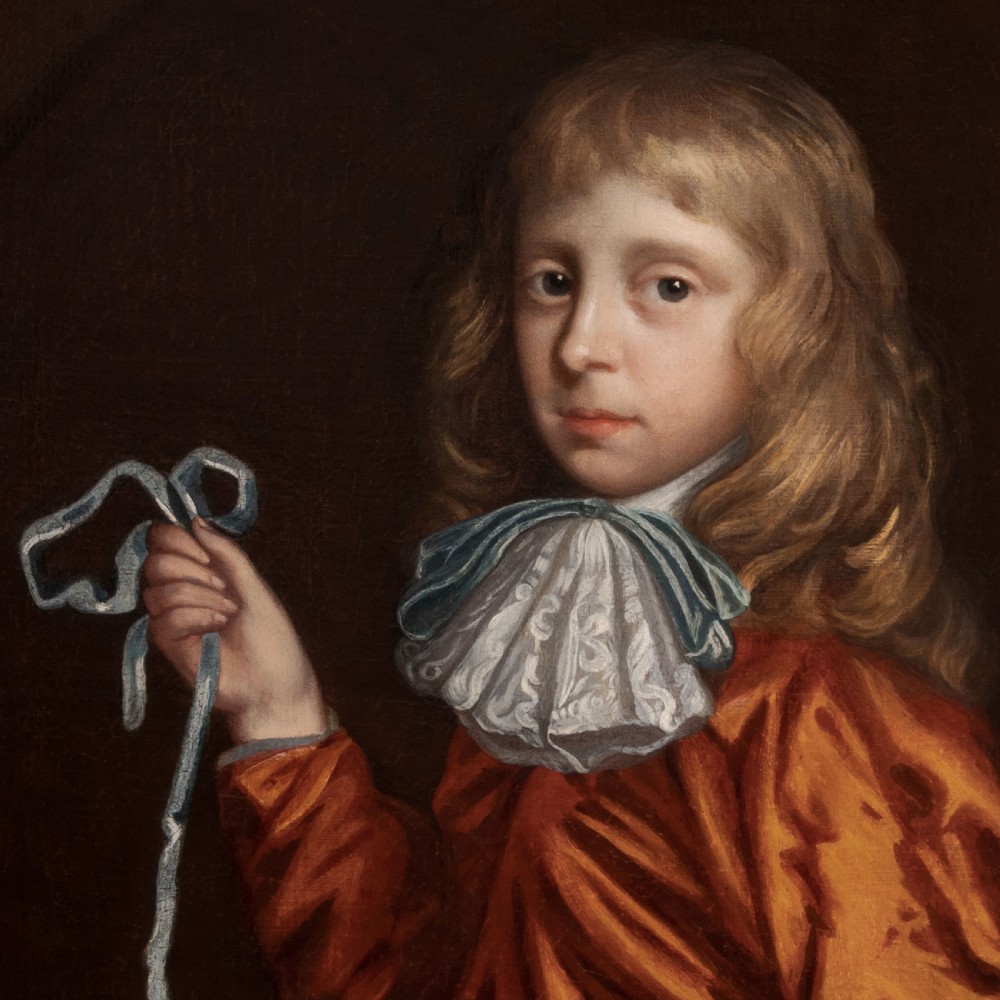 c.1680 Portrait of a Boy Gentleman and Pet Dog; Circle of Mary Beale (c.1633-c.1699), Antique oil on canvas painting View VI