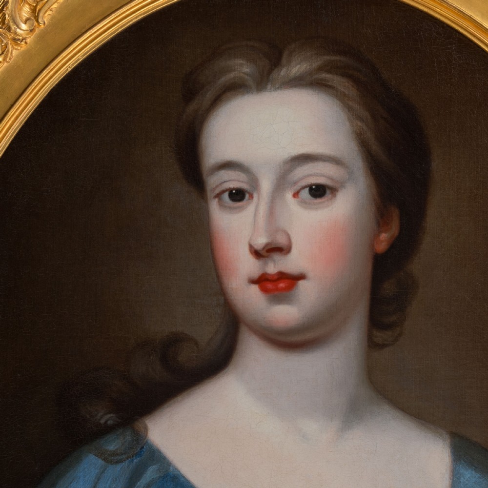 c.1720 Portrait of a Lady in a Blue Silk Dress; Circle of Jonathan Richardson (1667-1745), Antique oil on canvas painting View IV
