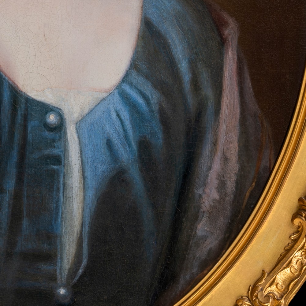 c.1720 Portrait of a Lady in a Blue Silk Dress; Circle of Jonathan Richardson (1667-1745), Antique oil on canvas painting View VI