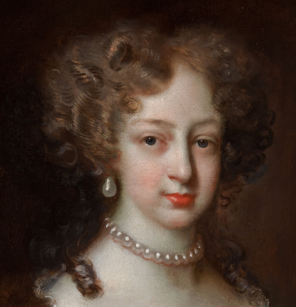 c.1675 Portrait of a Lady with a Crimson Wrap and Fur; Jacob Huysmans (c.1633-1696) Dutch Old Master, Antique oil on canvas painting View IV