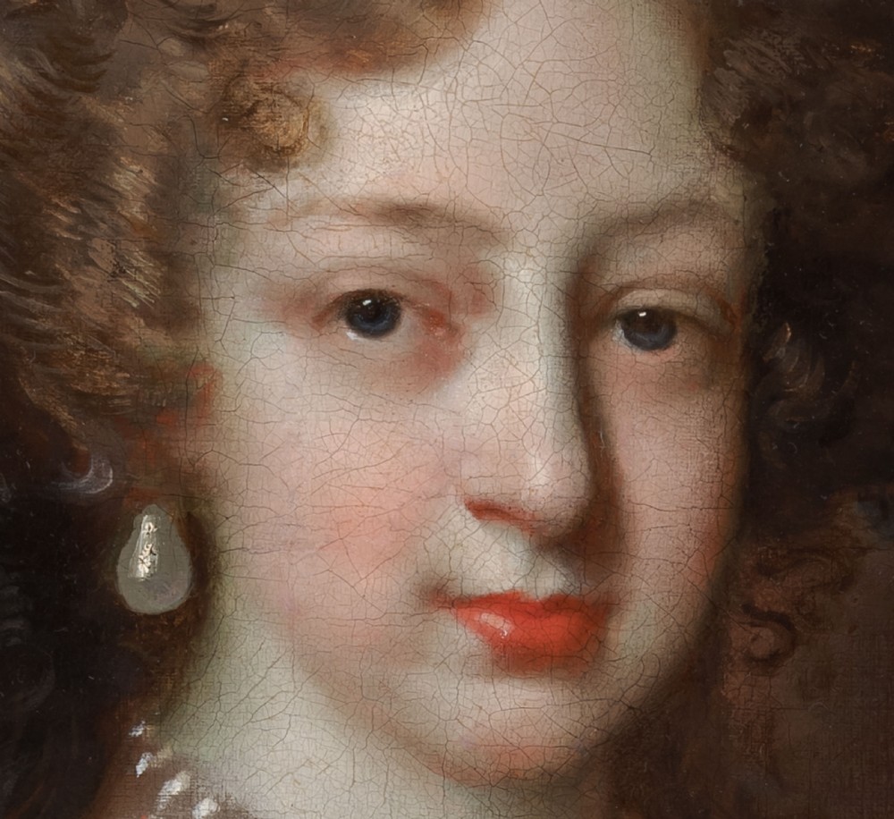 c.1675 Portrait of a Lady with a Crimson Wrap and Fur; Jacob Huysmans (c.1633-1696) Dutch Old Master, Antique oil on canvas painting View VII