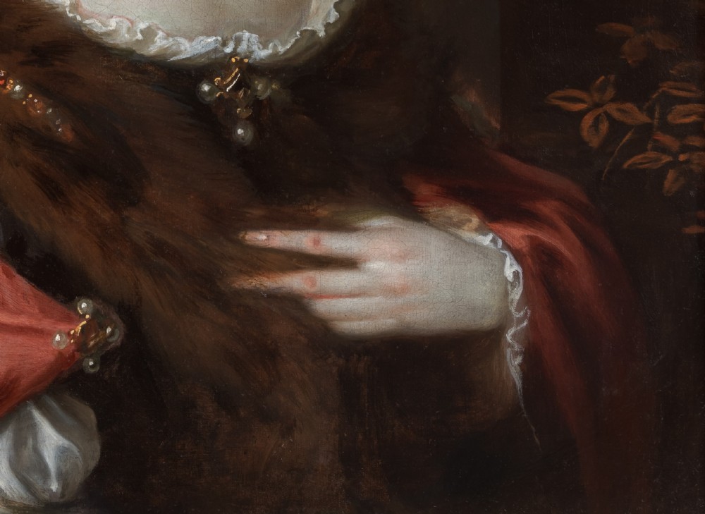 c.1675 Portrait of a Lady with a Crimson Wrap and Fur; Jacob Huysmans (c.1633-1696) Dutch Old Master, Antique oil on canvas painting View IX