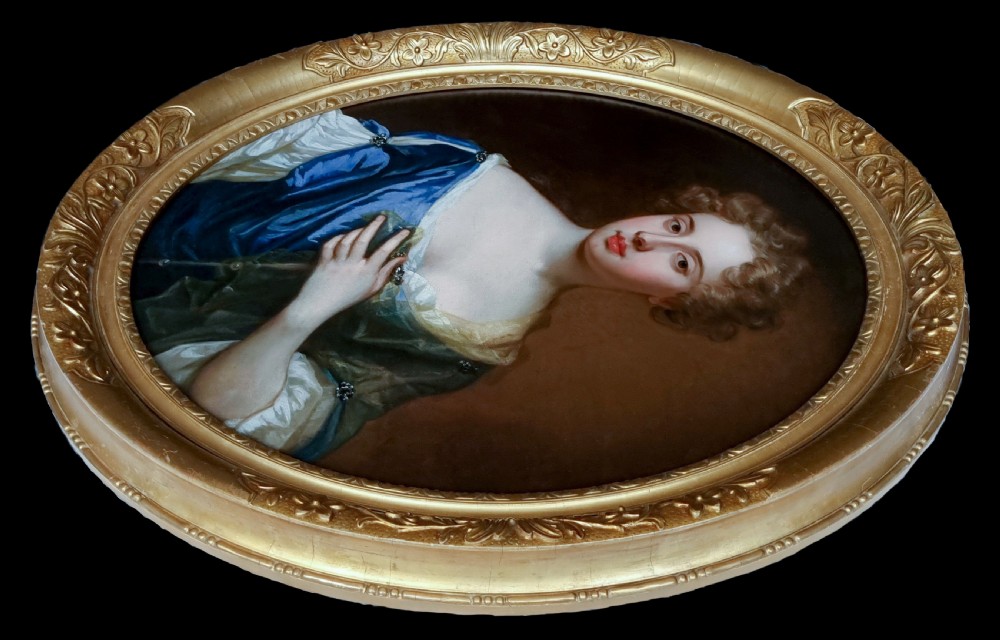 c.1675 Portrait of a Lady in a Blue Gown Holding a Sheer Scarf; Studio of Sir Godfrey Kneller (1646-1723), Oil on canvas painting View III