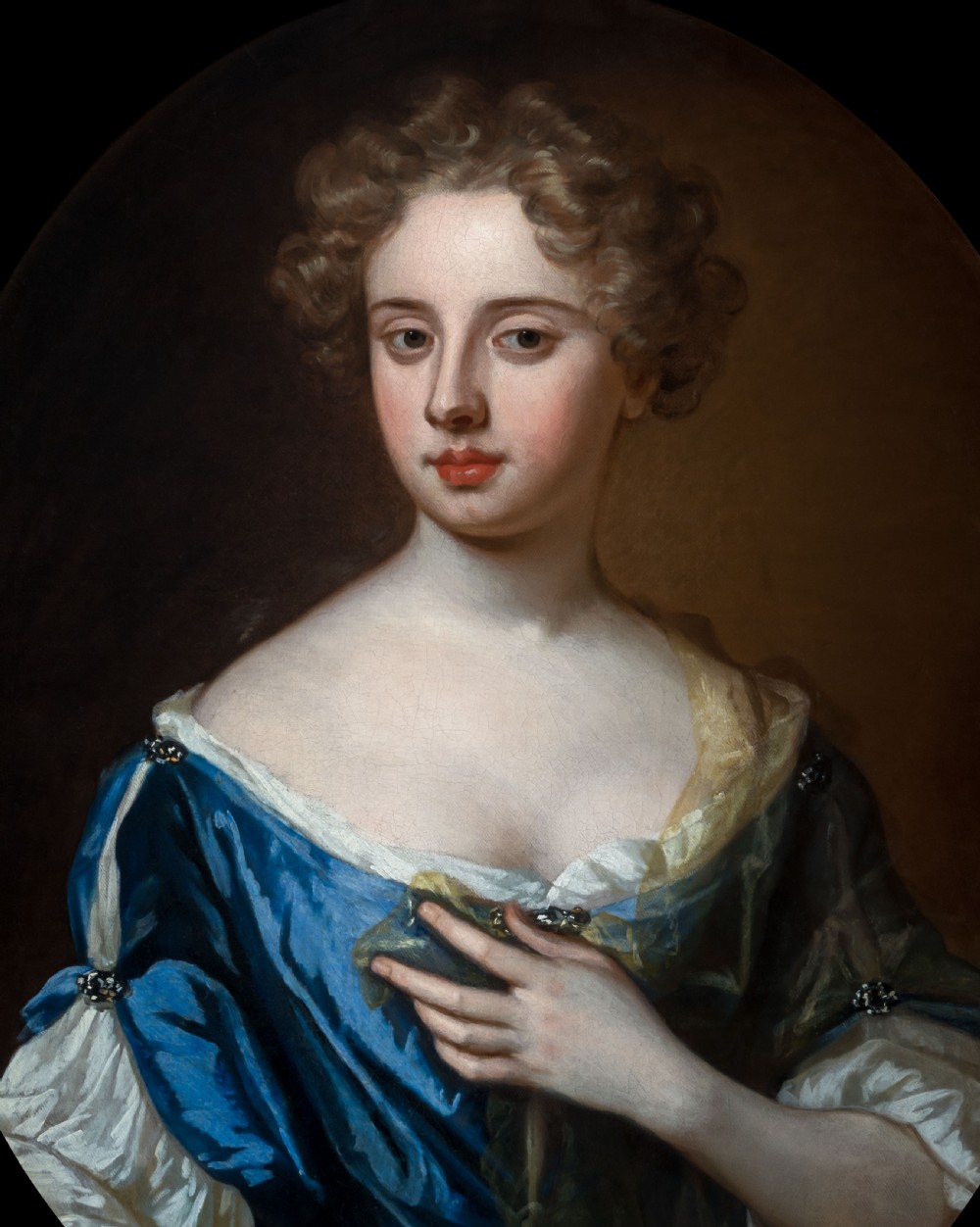 c.1675 Portrait of a Lady in a Blue Gown Holding a Sheer Scarf; Studio of Sir Godfrey Kneller (1646-1723), Oil on canvas painting View IV