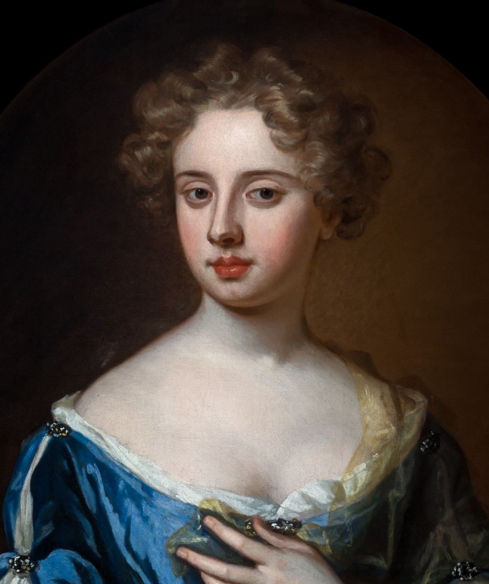 c.1675 Portrait of a Lady in a Blue Gown Holding a Sheer Scarf; Studio of Sir Godfrey Kneller (1646-1723), Oil on canvas painting View V